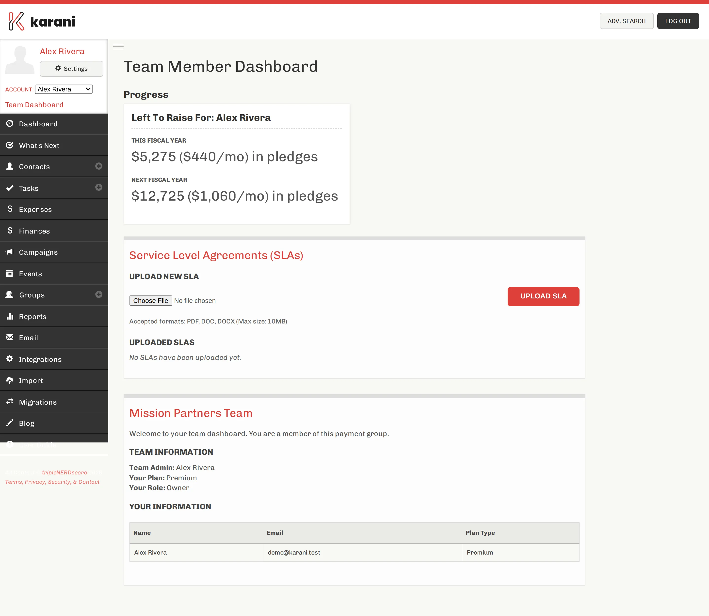 The team member view showing your information, your role, your supervisors, and team information